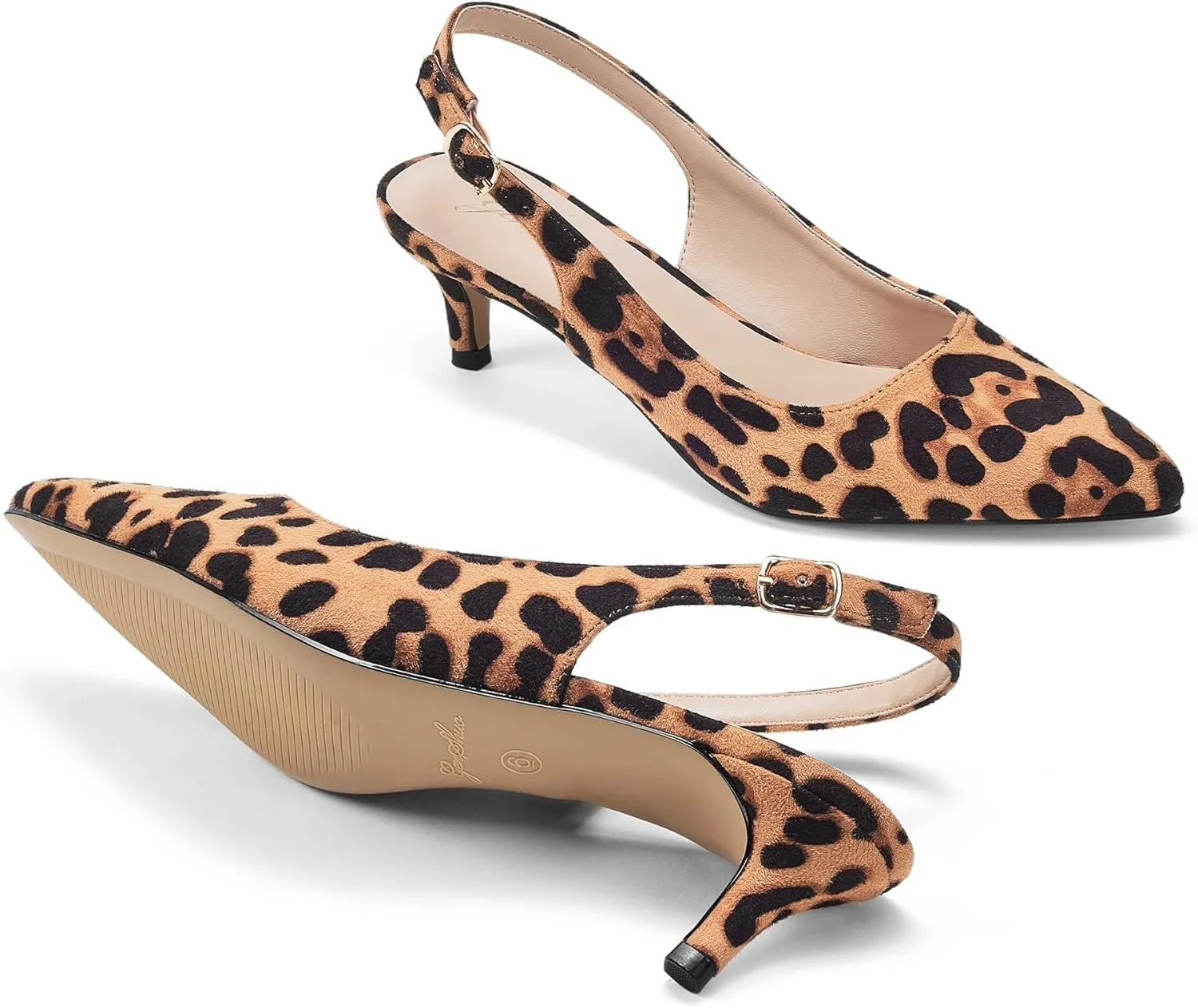 GENSHUO Low Kitten Heels Women's Slingback Dressy Pumps Pointed Closed Toe Ankle Strap Elegant Wedding Pumps Formal Comfortable Shoes