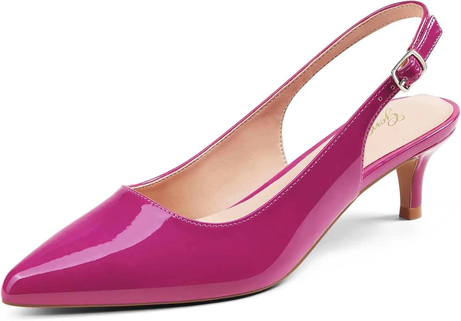 GENSHUO Low Kitten Heels Women's Slingback Dressy Pumps Pointed Closed Toe Ankle Strap Elegant Wedding Pumps Formal Comfortable Shoes