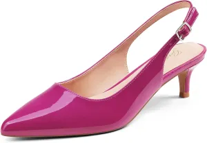 GENSHUO Low Kitten Heels Women's Slingback Dressy Pumps Pointed Closed Toe Ankle Strap Elegant Wedding Pumps Formal Comfortable Shoes