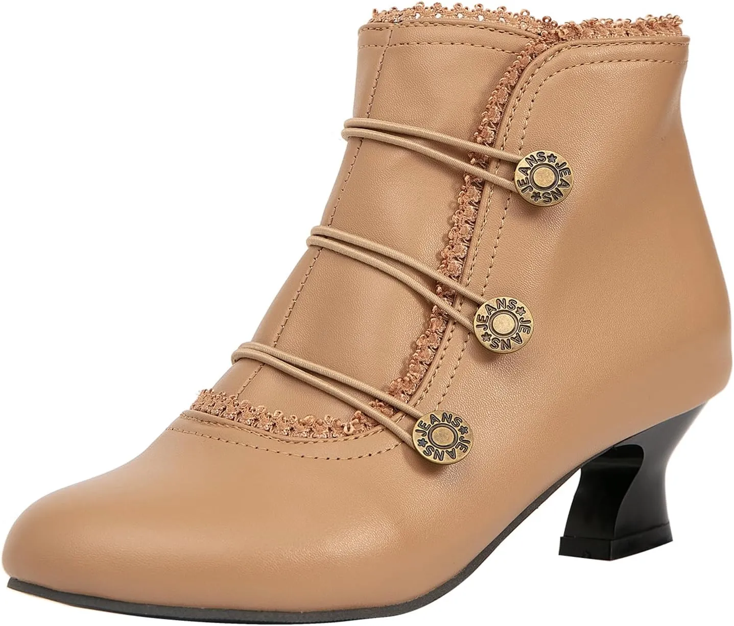 getmorebeauty Women's Ankle Boots Low Heels Lace Buttons Round Toe Side Zipper Vintage Short Boots Autumn Winter