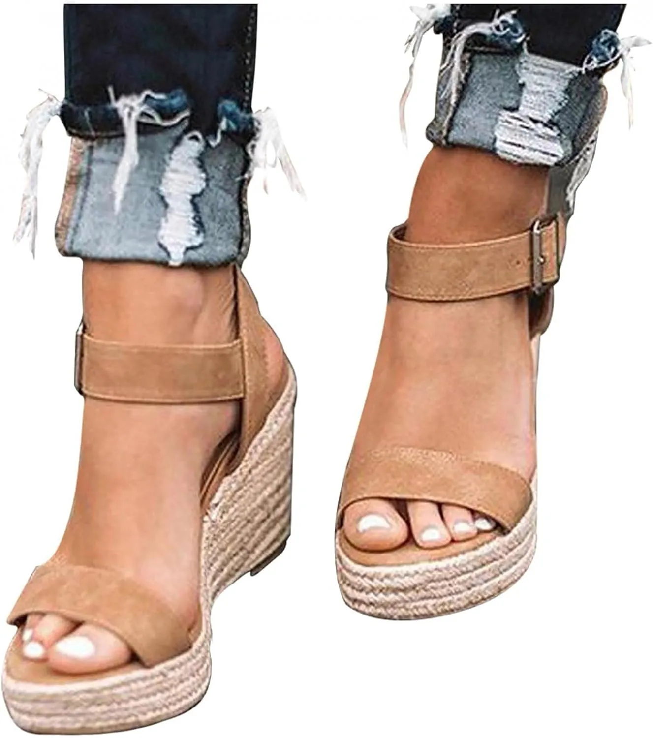 Gibobby Womens Espadrilles Sandals Wedge,Women's Platform Sandals Espadrille Wedge Ankle Strap Studded Open-Toe Sandals