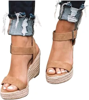 Gibobby Womens Espadrilles Sandals Wedge,Women's Platform Sandals Espadrille Wedge Ankle Strap Studded Open-Toe Sandals