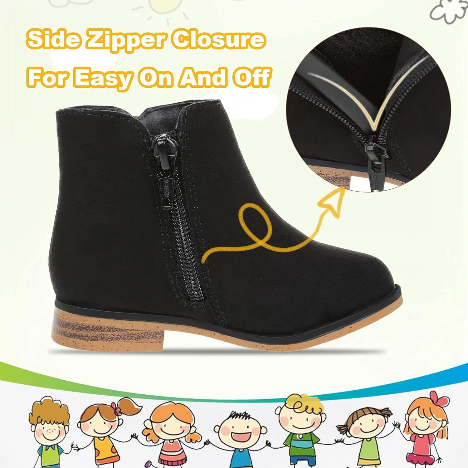 Girls Ankle Boots for Kids - Side Zipper Booties, Fashion Short Suede Low Heels