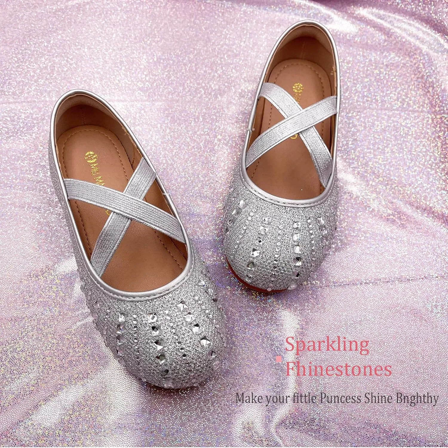 Girls Mary Jane Dress Shoes Rhinestone Dress Shoes Slip On Girl Ballet Flats for Wedding Party, Christmas（Little Kid/Big Kid）