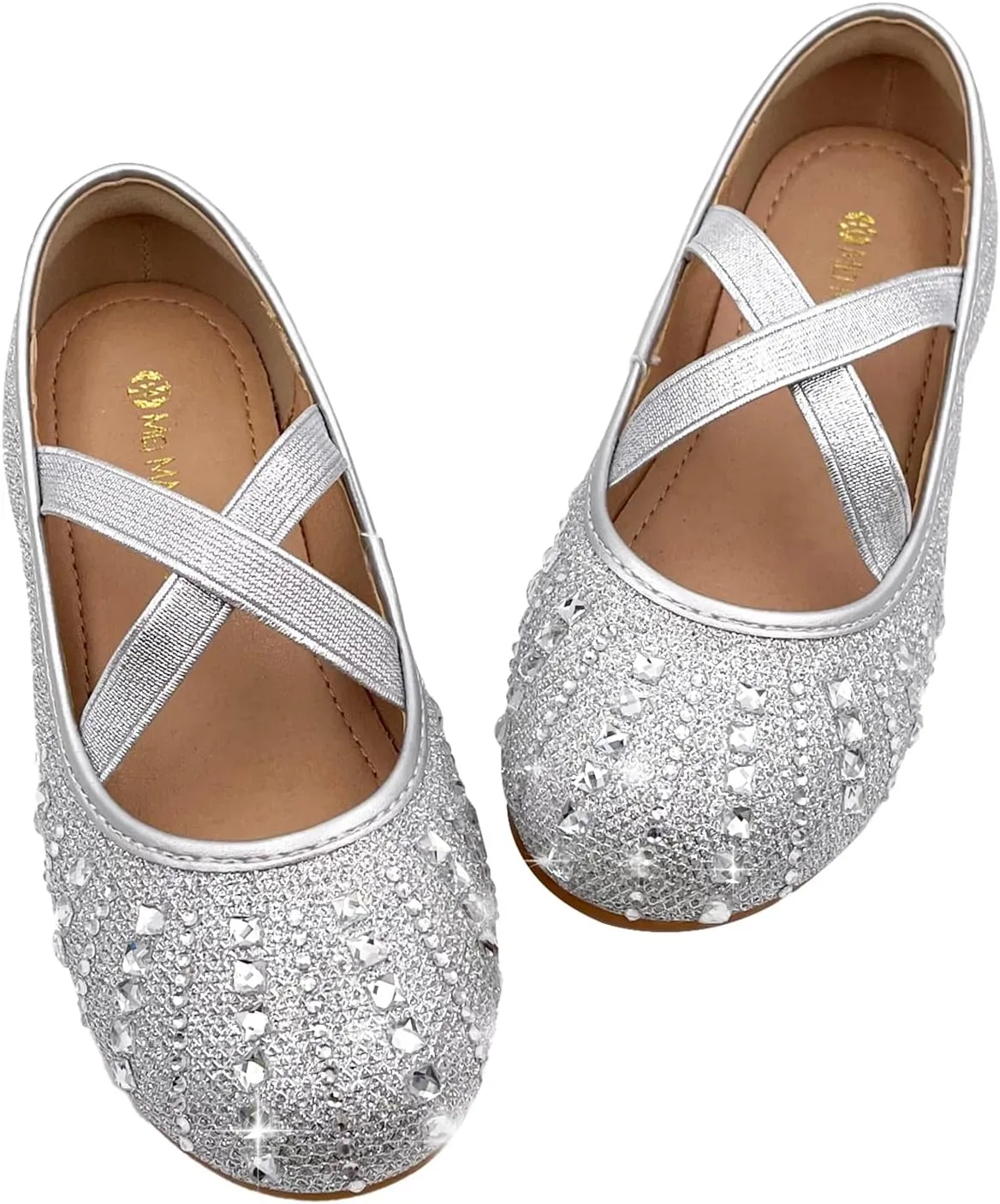 Girls Mary Jane Dress Shoes Rhinestone Dress Shoes Slip On Girl Ballet Flats for Wedding Party, Christmas（Little Kid/Big Kid）