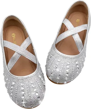 Girls Mary Jane Dress Shoes Rhinestone Dress Shoes Slip On Girl Ballet Flats for Wedding Party, Christmas（Little Kid/Big Kid）