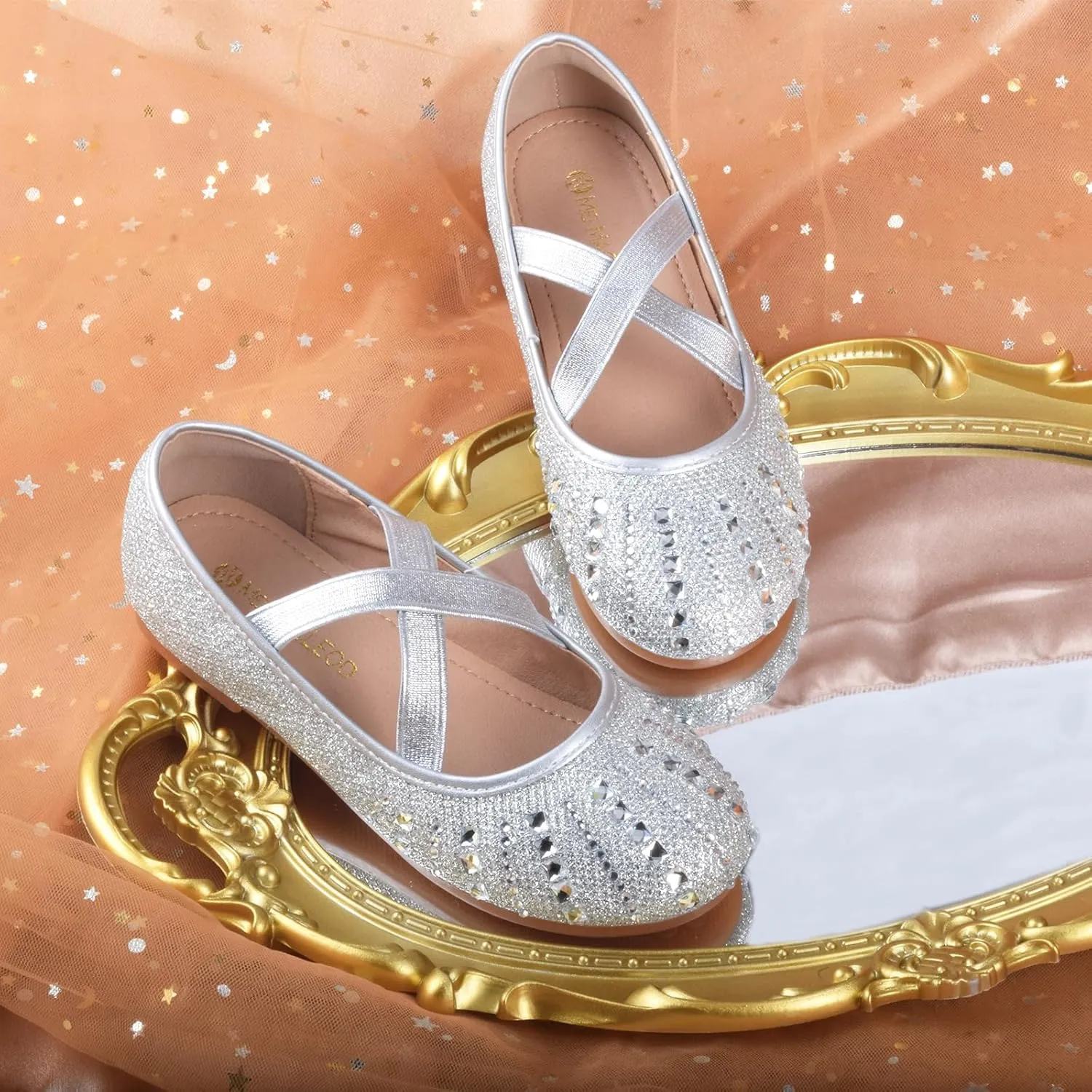 Girls Mary Jane Dress Shoes Rhinestone Dress Shoes Slip On Girl Ballet Flats for Wedding Party, Christmas（Little Kid/Big Kid）