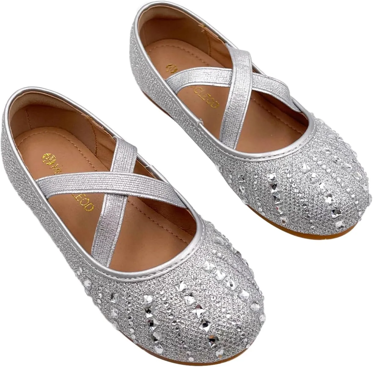 Girls Mary Jane Dress Shoes Rhinestone Dress Shoes Slip On Girl Ballet Flats for Wedding Party, Christmas（Little Kid/Big Kid）