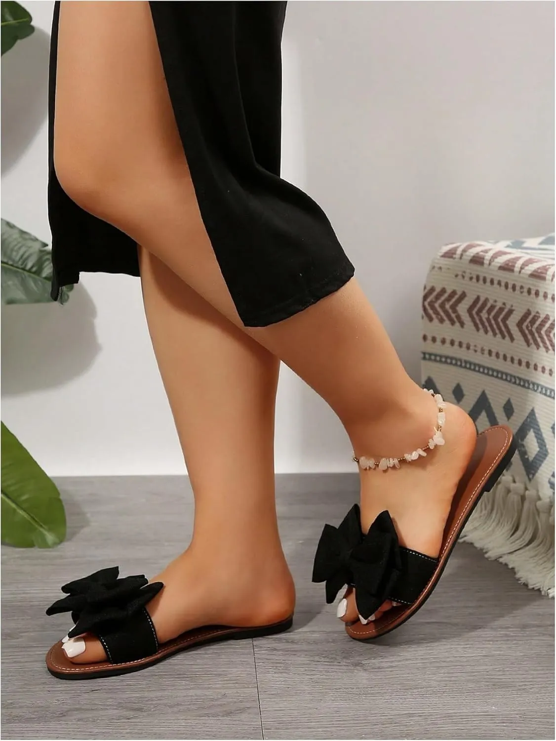 GORGLITTER Women's Bow Sandals Fancy Open Toe Slip On Slide Sandals