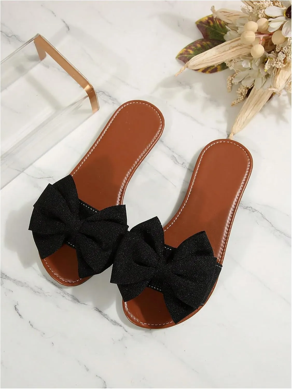 GORGLITTER Women's Bow Sandals Fancy Open Toe Slip On Slide Sandals