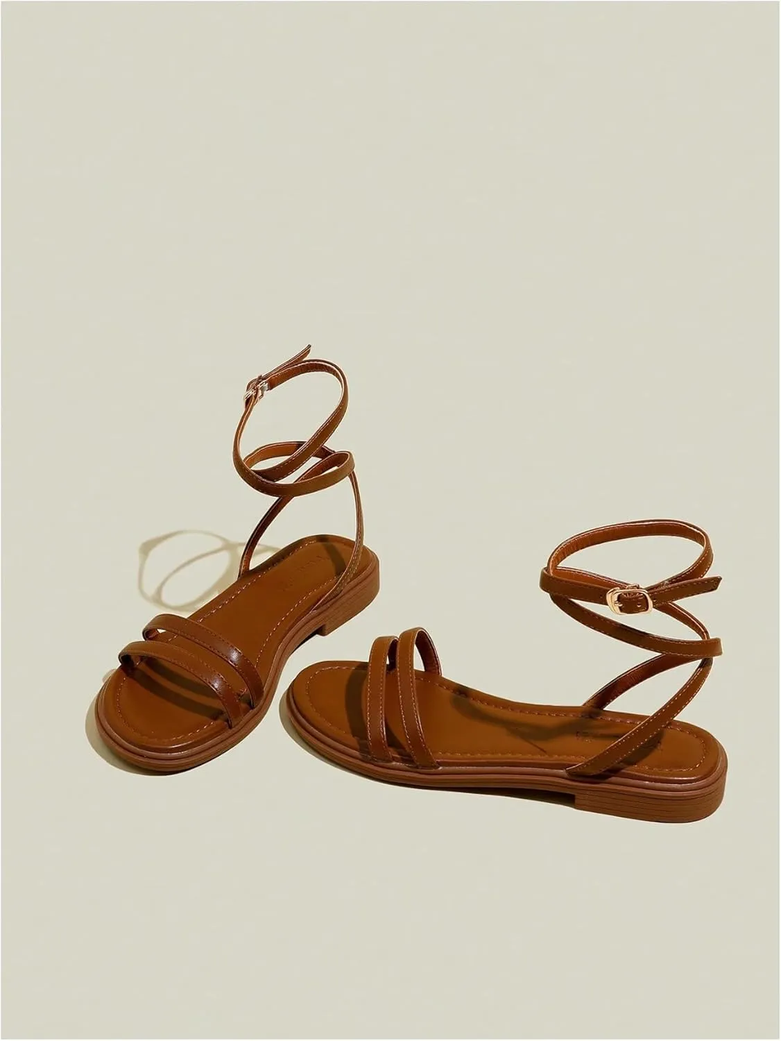 GORGLITTER Women's Criss Cross Strappy Sandals Square Open Toe Heeled Sandals Ankle Strap Shoes