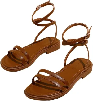 GORGLITTER Women's Criss Cross Strappy Sandals Square Open Toe Heeled Sandals Ankle Strap Shoes
