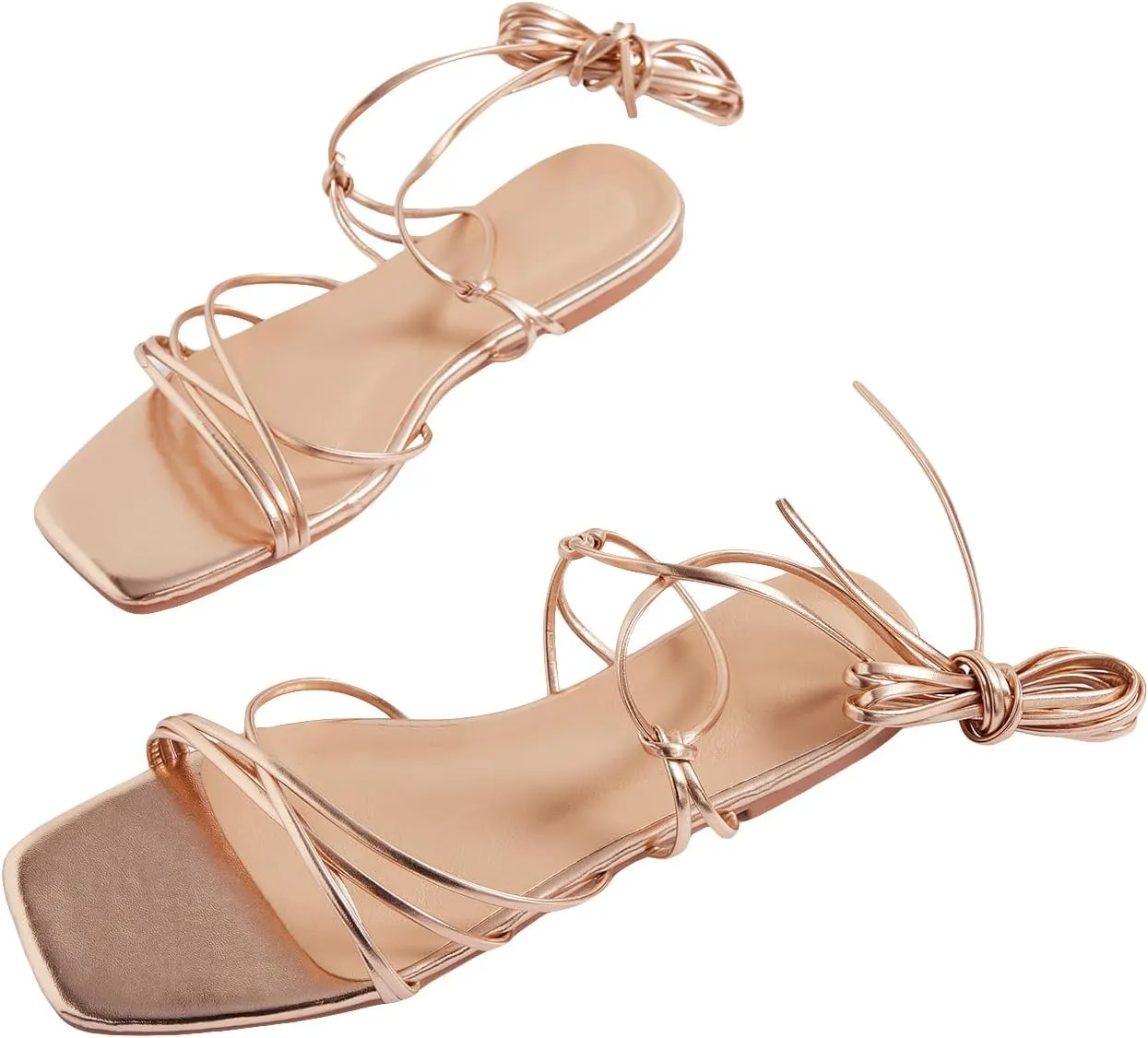GORGLITTER Women's Strappy Sandals Gladiator Lace Up Flat Dress Slip On Slide Shoes
