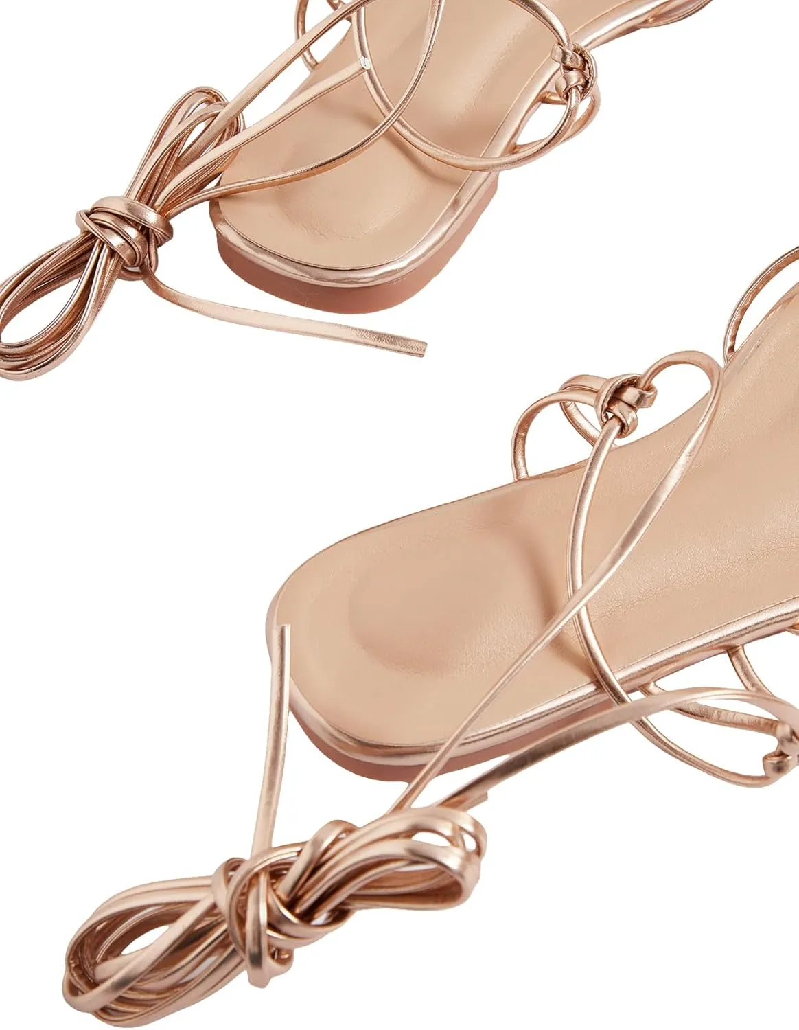 GORGLITTER Women's Strappy Sandals Gladiator Lace Up Flat Dress Slip On Slide Shoes