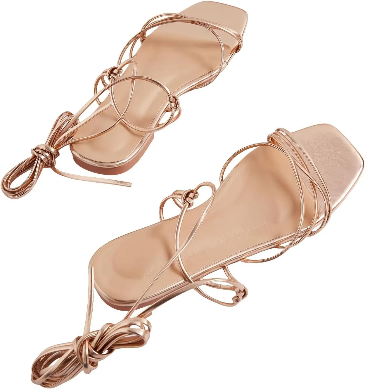 GORGLITTER Women's Strappy Sandals Gladiator Lace Up Flat Dress Slip On Slide Shoes