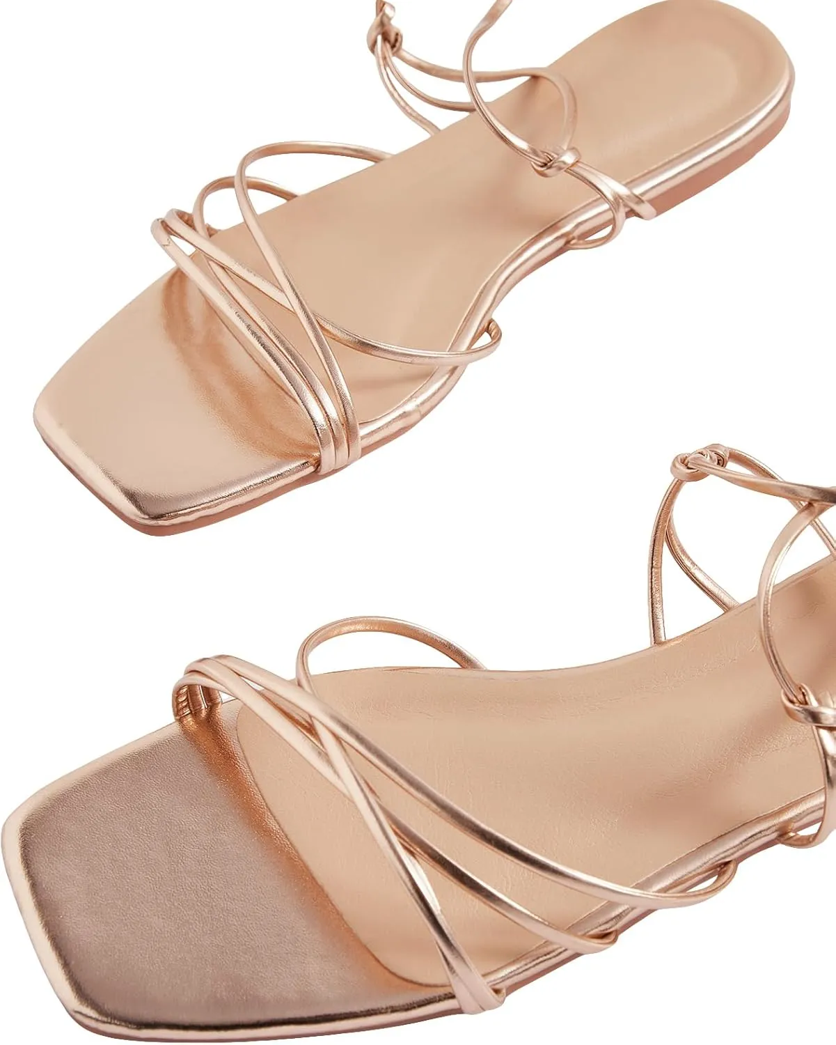 GORGLITTER Women's Strappy Sandals Gladiator Lace Up Flat Dress Slip On Slide Shoes