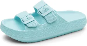 Harvest Land Sandals for Women Double Buckle Adjustable Slides EVA Thick Sole Slippers