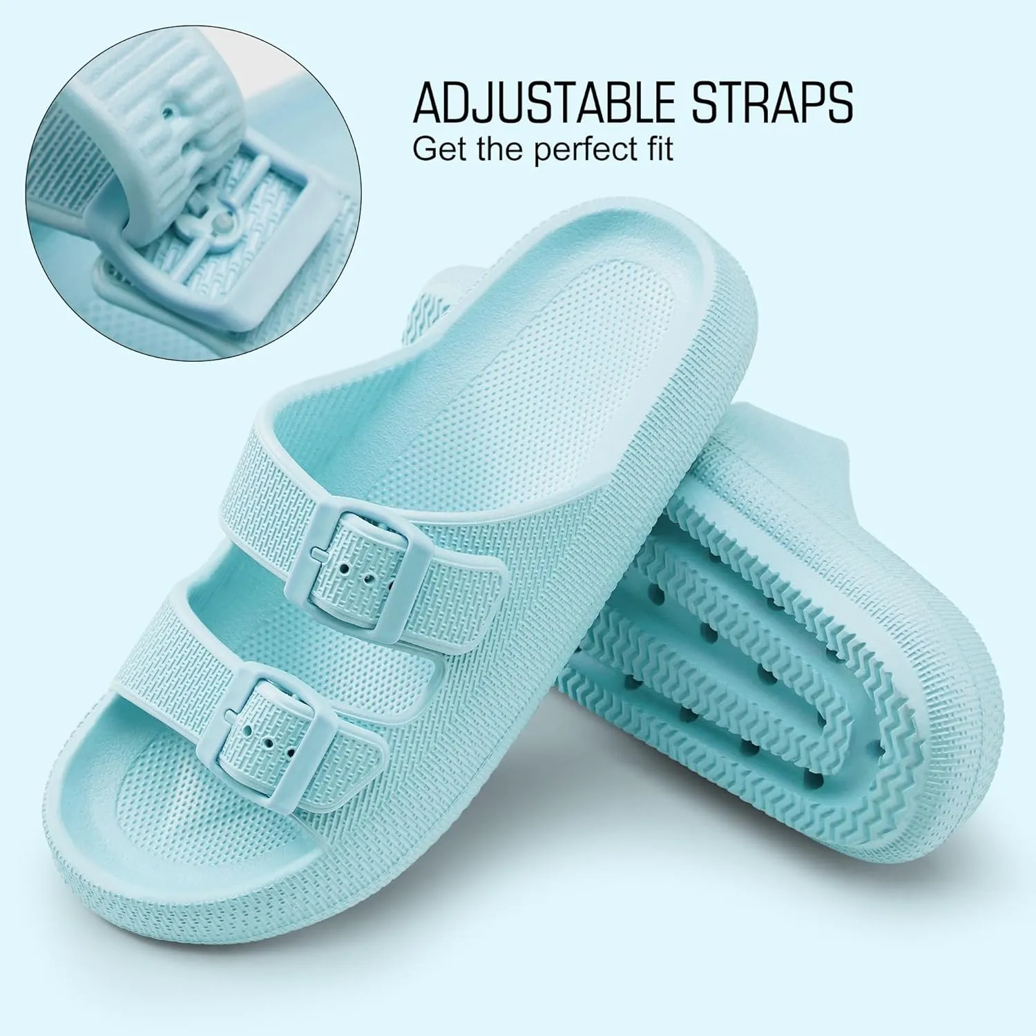 Harvest Land Sandals for Women Double Buckle Adjustable Slides EVA Thick Sole Slippers