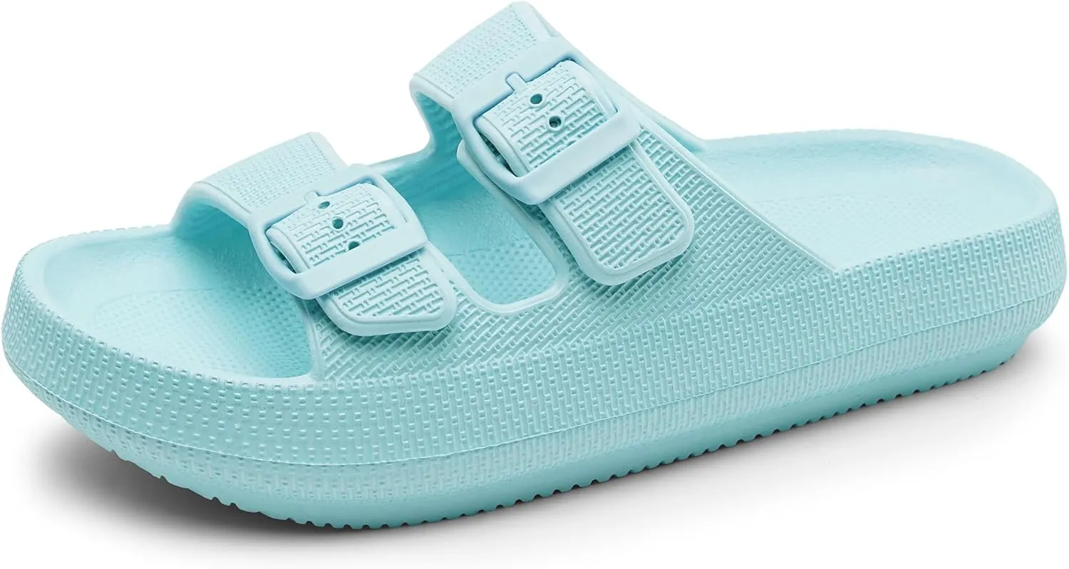 Harvest Land Sandals for Women Double Buckle Adjustable Slides EVA Thick Sole Slippers