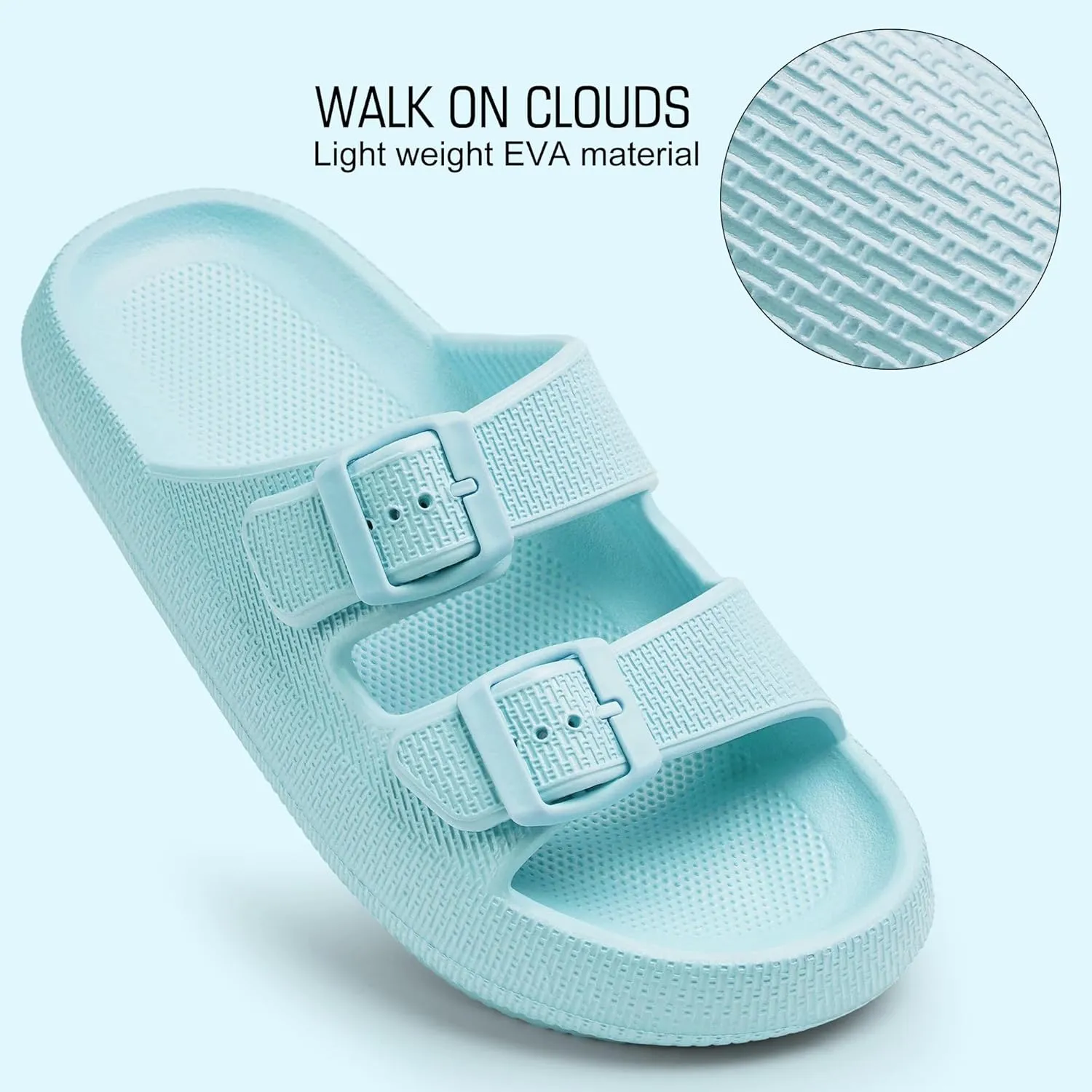 Harvest Land Sandals for Women Double Buckle Adjustable Slides EVA Thick Sole Slippers