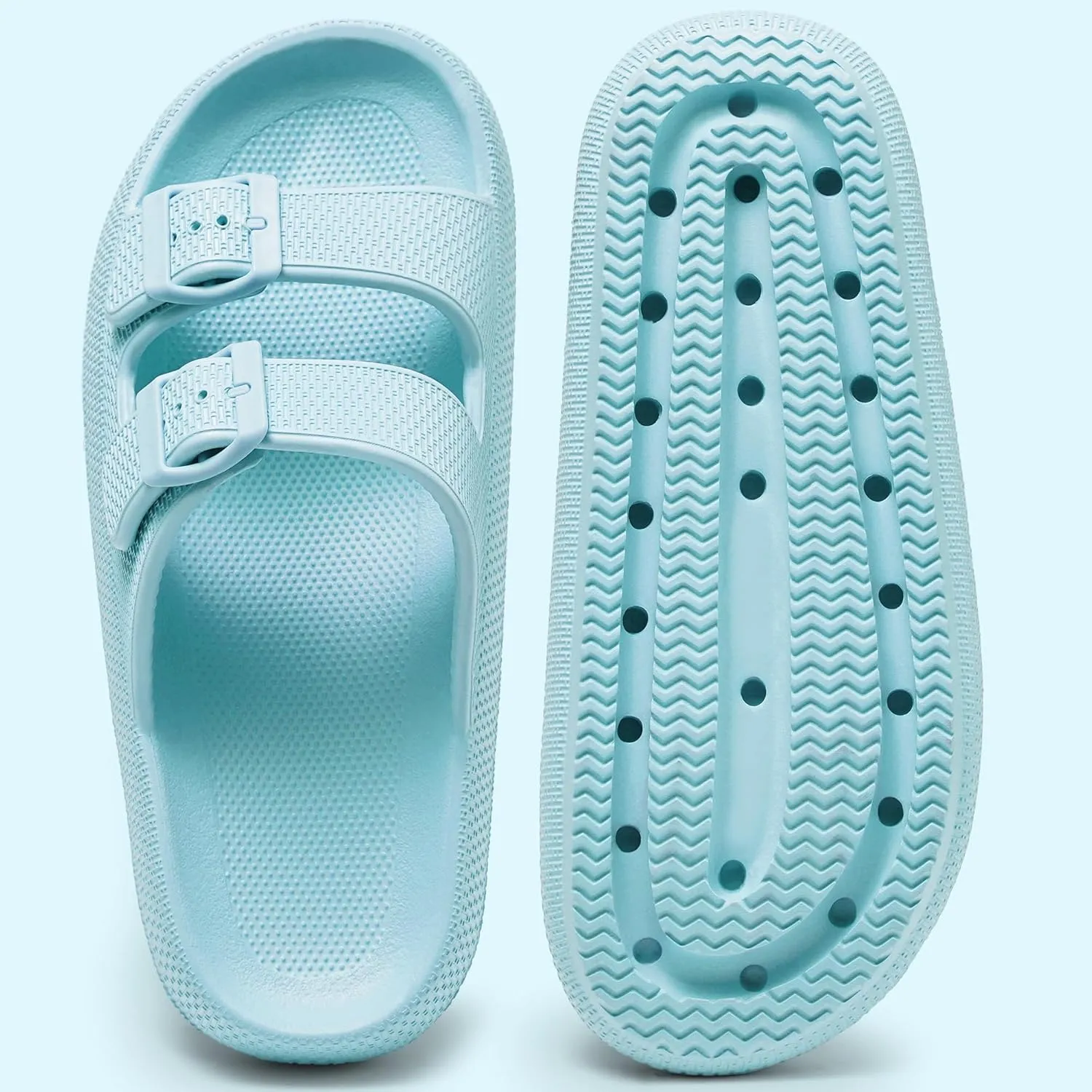 Harvest Land Sandals for Women Double Buckle Adjustable Slides EVA Thick Sole Slippers