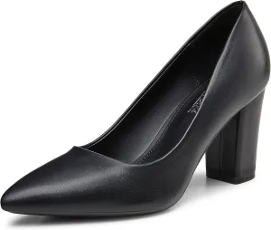 Heel The World Women's High Chunky Block Closed Toe Heels,Slip On Pointed Toe Work Dress Office Wedding Party Pumps Shoes