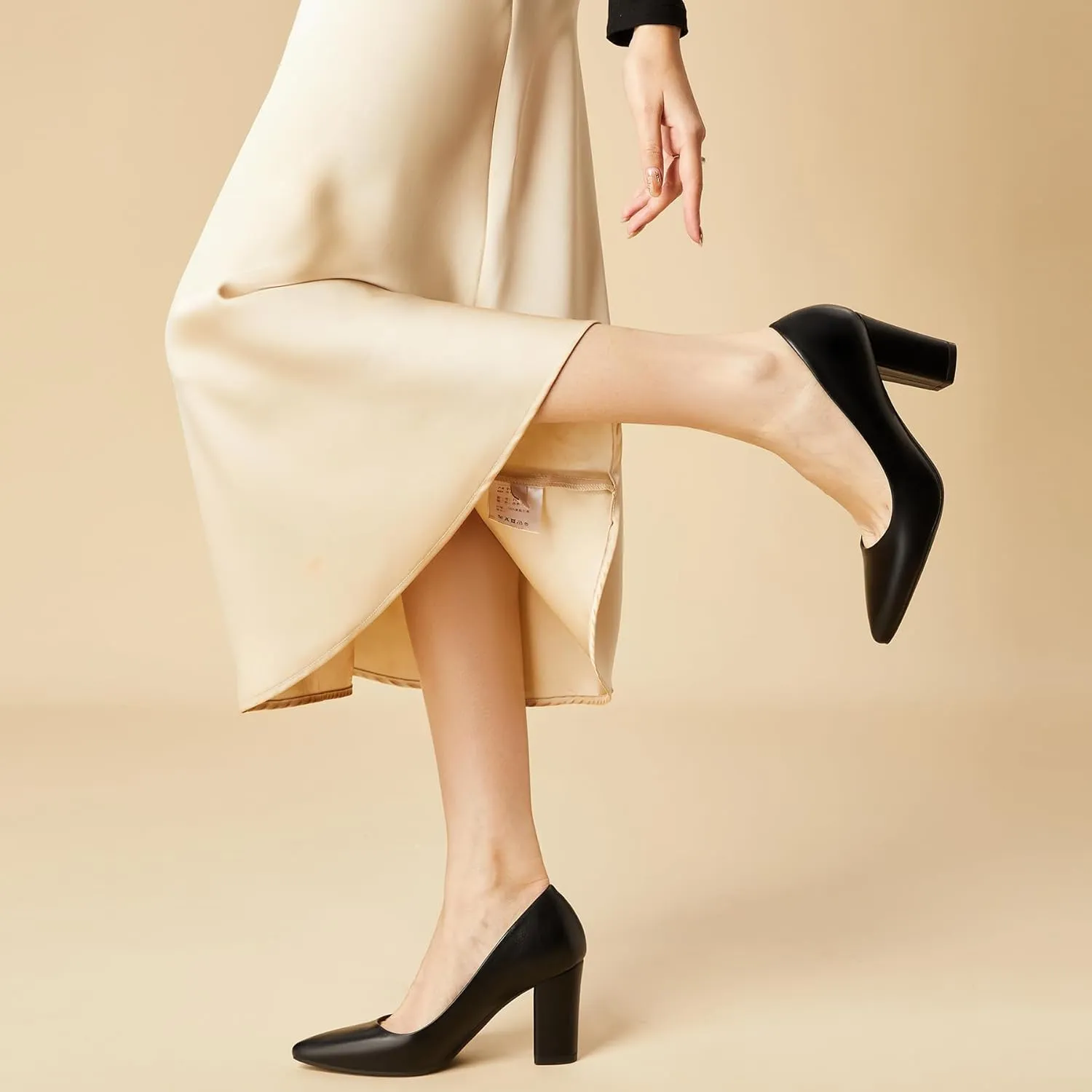 Heel The World Women's High Chunky Block Closed Toe Heels,Slip On Pointed Toe Work Dress Office Wedding Party Pumps Shoes
