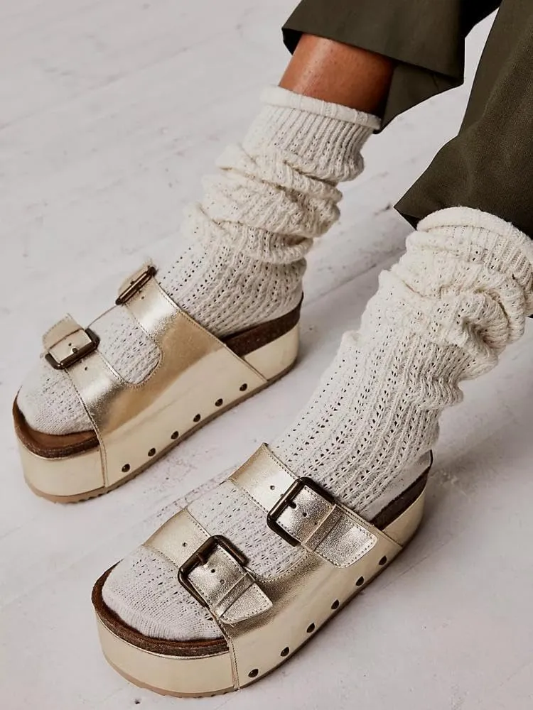 heelchic Platform Sandals Women, Chunky Platform Wedges with Arch Support, Big Buckle Casual Open Toe Slide Sandals