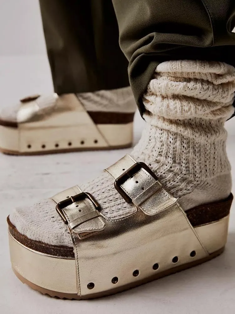 heelchic Platform Sandals Women, Chunky Platform Wedges with Arch Support, Big Buckle Casual Open Toe Slide Sandals