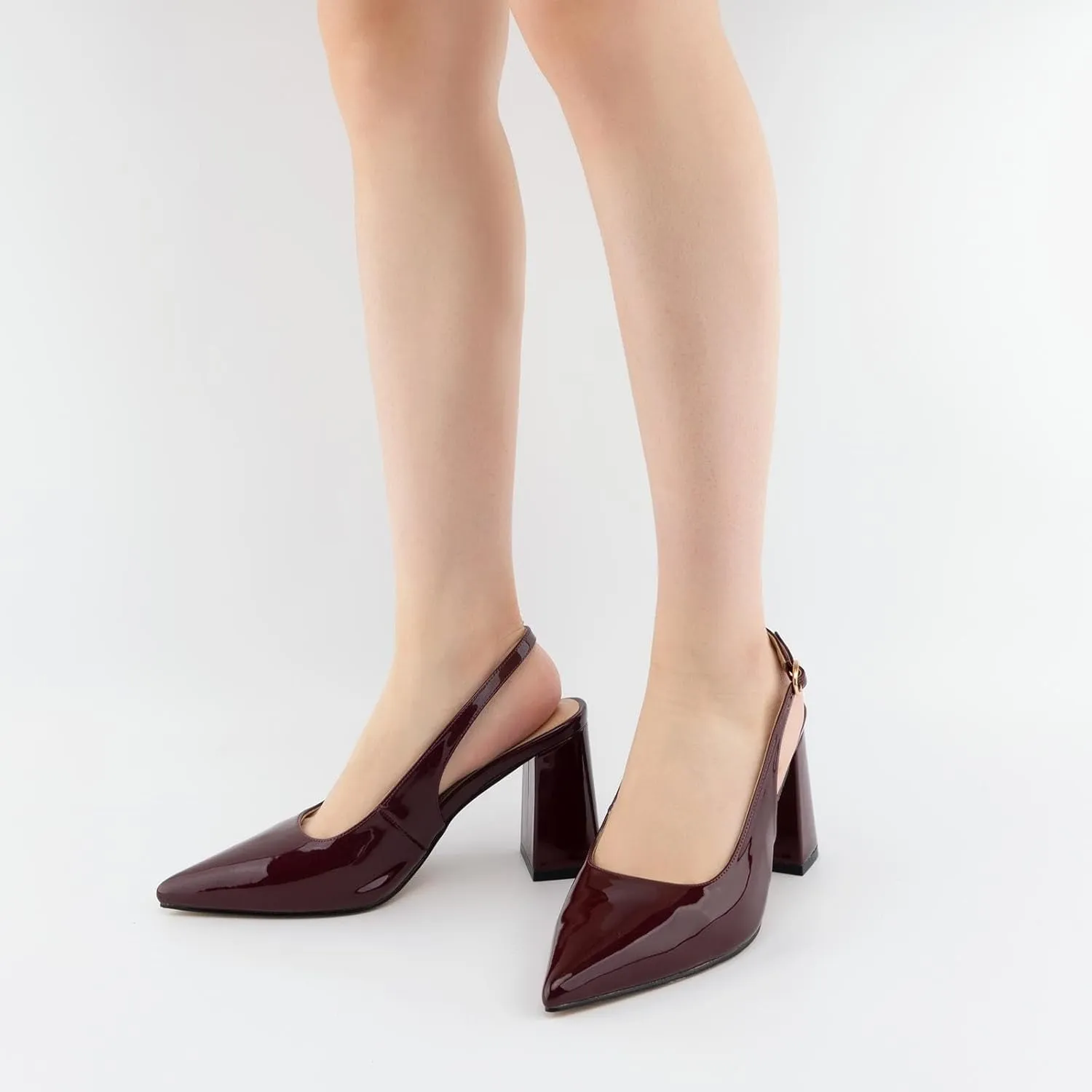 heelchic Slingback Heels for Women Block Heel Pointed Closed Toe Chunky Heel Slip on Wedding Dress Shoes Comfortable