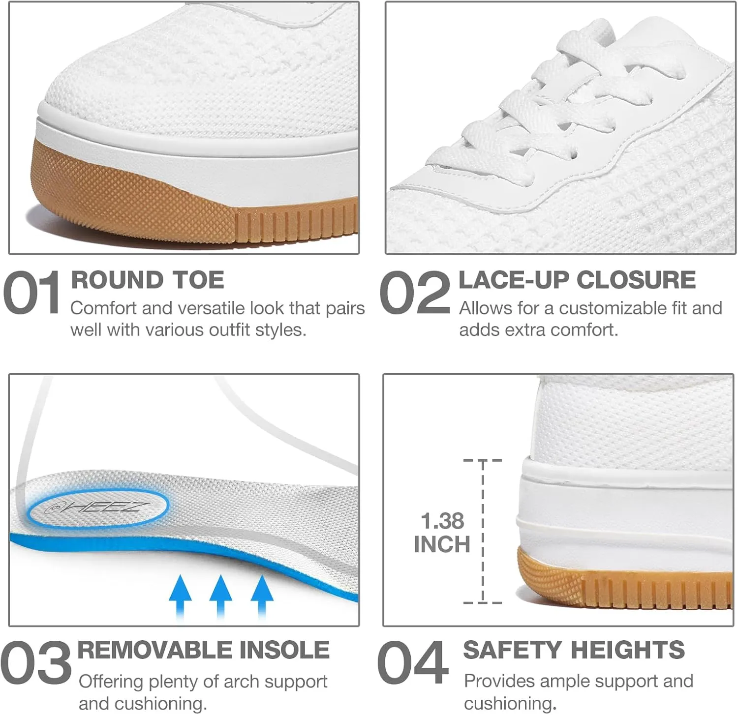 HEEZ White Tennis Shoes Women Platform Fashion Sneakers Comfortable Casual Shoes for Women