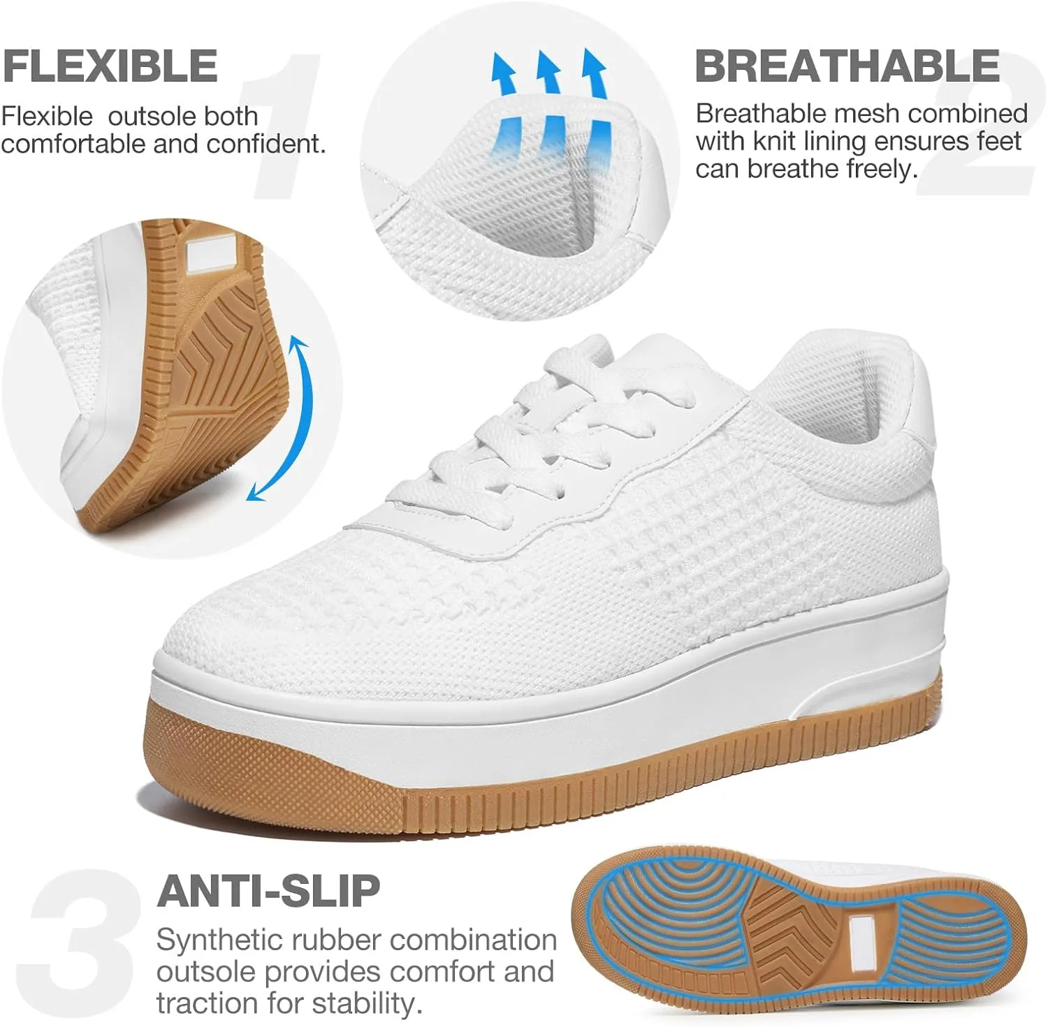 HEEZ White Tennis Shoes Women Platform Fashion Sneakers Comfortable Casual Shoes for Women