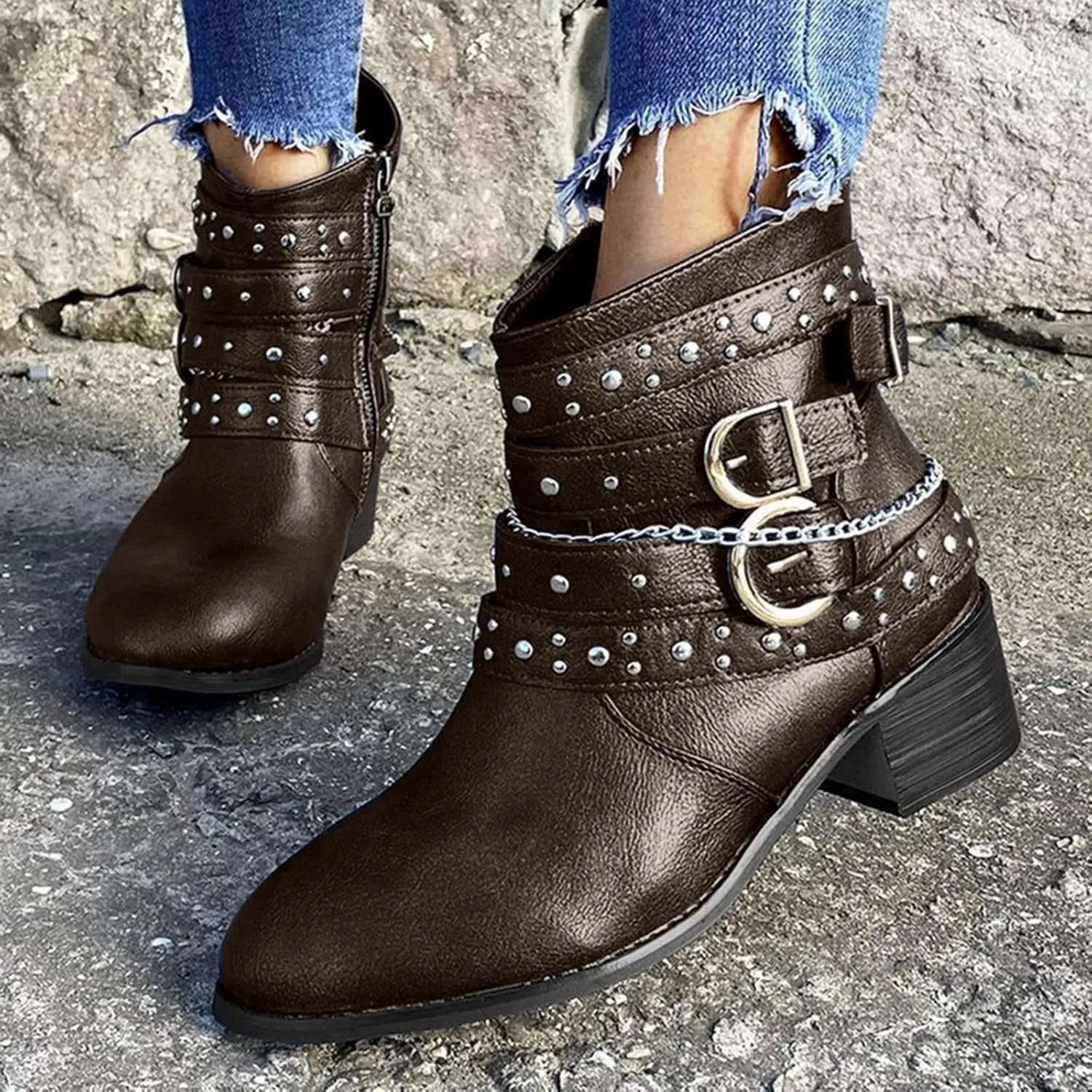 High Heel Ankle Boots for Women Women Fall Boots Womens High Heel Boots Slip On Ankle Boots Womens Ankle Boots Wide Calf Women Platform Wedge Booties Chunky Block Heel Ankle Boots