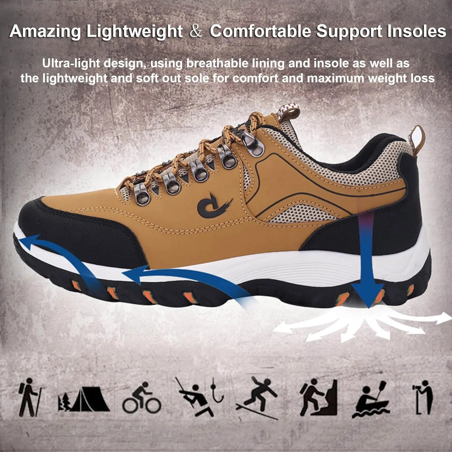 Hiking Shoes for Men Lightweight Non-Slip Running Boots Outdoor Trekking Sneakers Work Shoes Camping Climbing