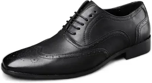 HOOENG Dress Oxford for Men Lace Up Brogue Embossed Burnished Wing Tip Vegan Leather Block Heel Anti-Slip Rubber Sole Low Top Classic (Color : Black, Size : 8.5)