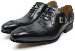 HOOENG Garment Oxford for Men Lace Up Split Toe Monk Strap Pointed Toe Cowhide Non Slip Rubber Sole Low Top Block Heel Classical
