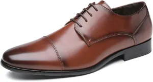 HOOENG Shoes Dress Oxford for Men Lace Up Cap Toe Black Round Burnished Toe Vegan Leather Rubber Sole Low Top Block Heel Anti-Slip Non Slip Party