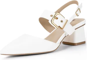 IDIFU IN2 Women's Pumps Closed Toe Chunky Block Slingback Heels Wedding Bridal Bride Prom Formal Dress Shoes for Women Dressy Casual Comfortable Cute Trendy Pointed Toe Low Short Thick Heels