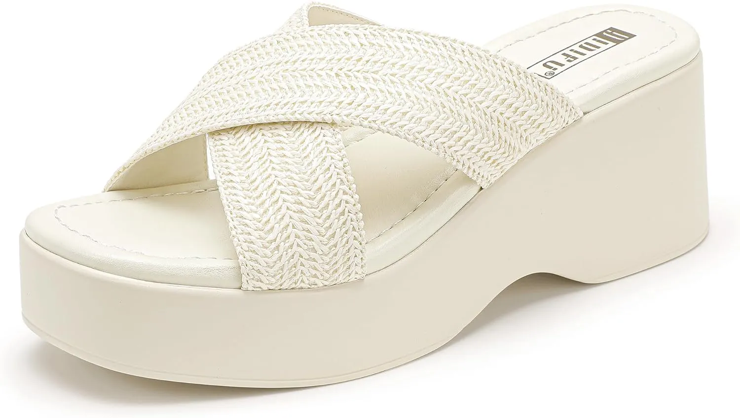 IDIFU IN3 Platform Wedge Sandals Square Open Toe Slip On Wedge Slides Sandals Summer Beach Wedding Work Office Ladies Dress Chunky Platform Sandals Comfort Dressy Cute Trendy Casual Wedge Sandals