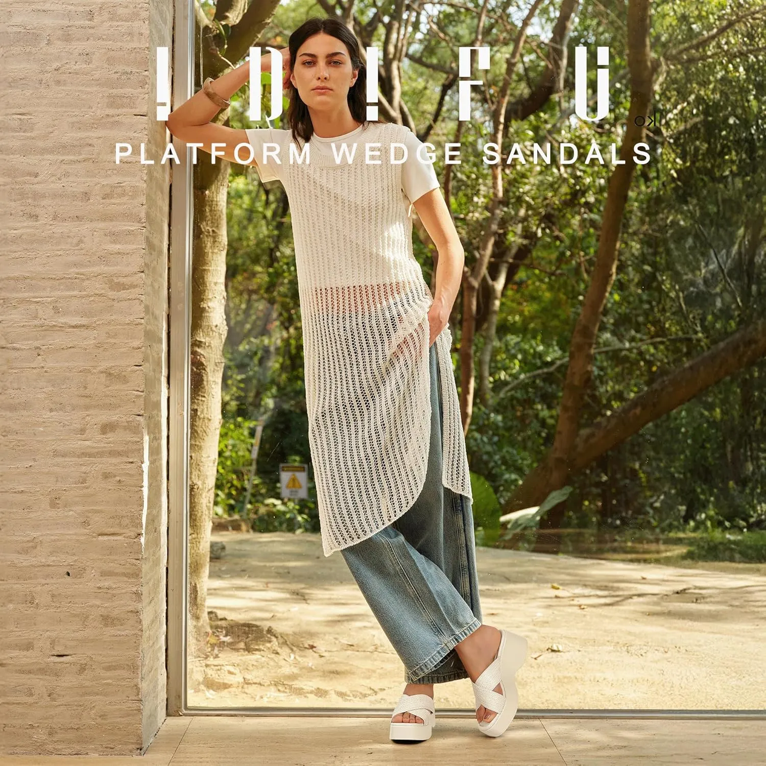 IDIFU IN3 Platform Wedge Sandals Square Open Toe Slip On Wedge Slides Sandals Summer Beach Wedding Work Office Ladies Dress Chunky Platform Sandals Comfort Dressy Cute Trendy Casual Wedge Sandals