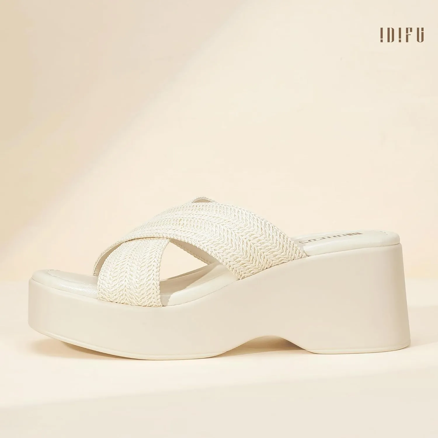 IDIFU IN3 Platform Wedge Sandals Square Open Toe Slip On Wedge Slides Sandals Summer Beach Wedding Work Office Ladies Dress Chunky Platform Sandals Comfort Dressy Cute Trendy Casual Wedge Sandals
