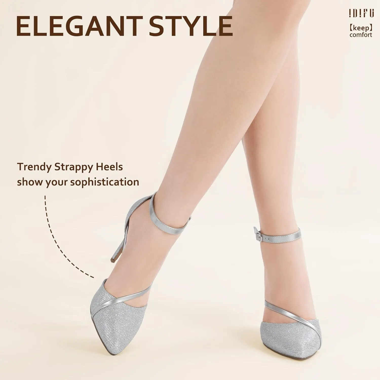 IDIFU IN4 Women's Pumps Closed Toe Heels Stiletto High Heels Dress Shoes for Women Wedding Prom Dressy Party Bridal Shoes Trendy Strappy Pointed Toe Ankle Strap Heels Pumps