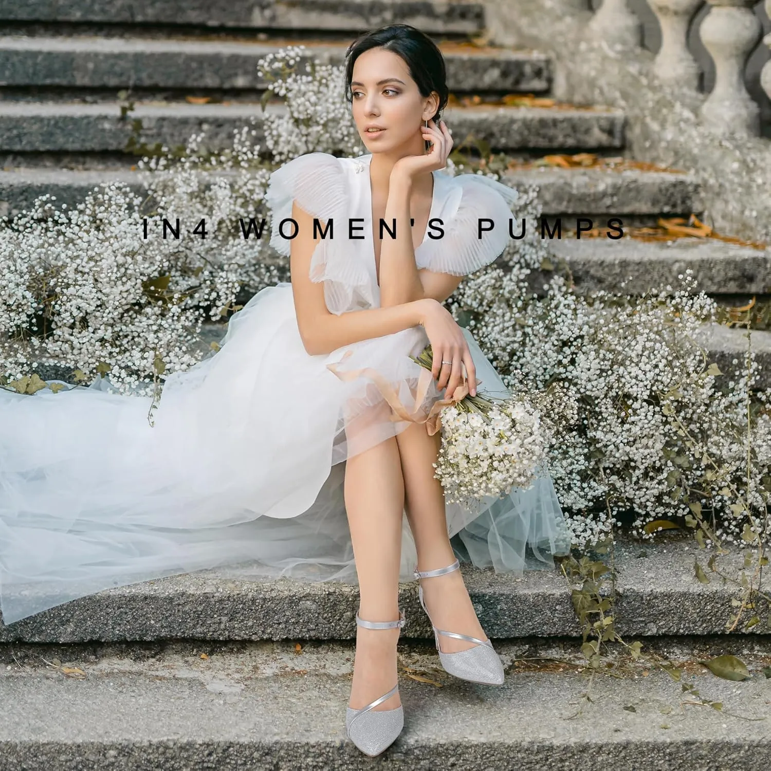 IDIFU IN4 Women's Pumps Closed Toe Heels Stiletto High Heels Dress Shoes for Women Wedding Prom Dressy Party Bridal Shoes Trendy Strappy Pointed Toe Ankle Strap Heels Pumps