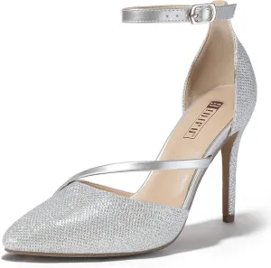 IDIFU IN4 Women's Pumps Closed Toe Heels Stiletto High Heels Dress Shoes for Women Wedding Prom Dressy Party Bridal Shoes Trendy Strappy Pointed Toe Ankle Strap Heels Pumps