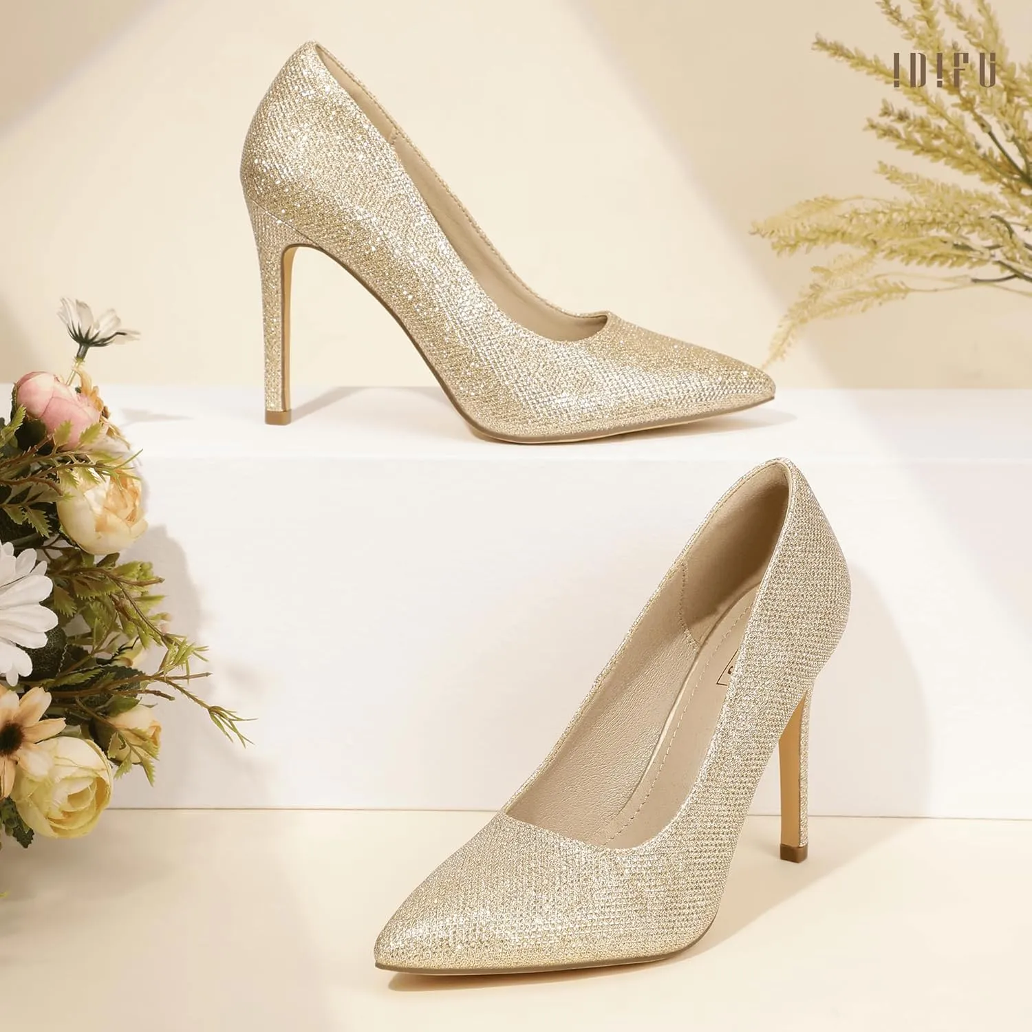 IDIFU IN4 Women's Pumps High Heels Closed Toe Stiletto Pointed Toe Dress Shoes Wedding Prom Bridal Daily Work Office Business Trendy Fashion Sexy Comfortable Pumps Dressy Shoes