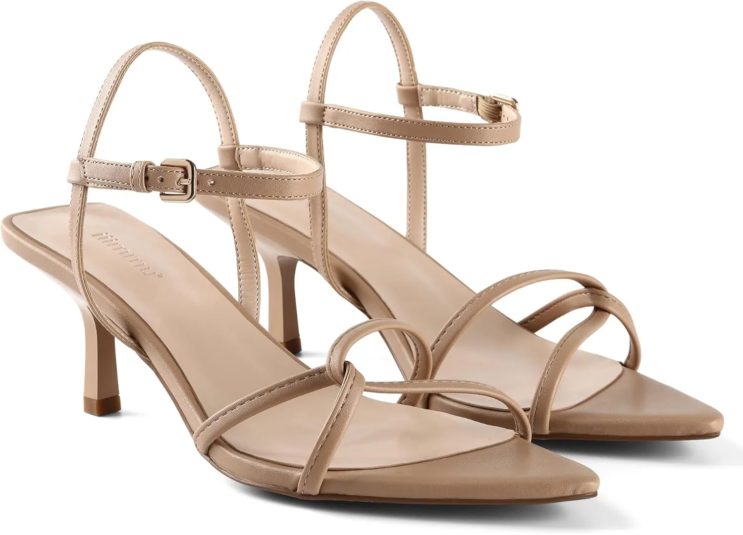 iiimmu Women's Sexy Low Heel Ankle Strappy Sandals Kitten Heels Pointed Toe Faux Leather Dress Daily Wear Parties Office