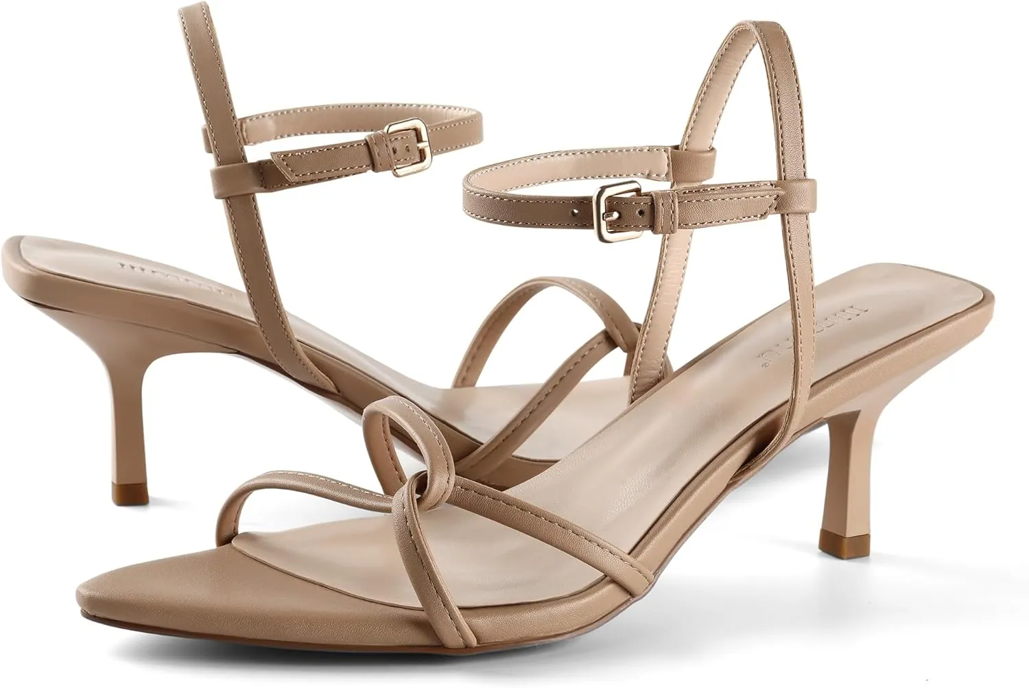 iiimmu Women's Sexy Low Heel Ankle Strappy Sandals Kitten Heels Pointed Toe Faux Leather Dress Daily Wear Parties Office