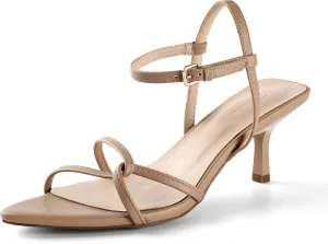 iiimmu Women's Sexy Low Heel Ankle Strappy Sandals Kitten Heels Pointed Toe Faux Leather Dress Daily Wear Parties Office