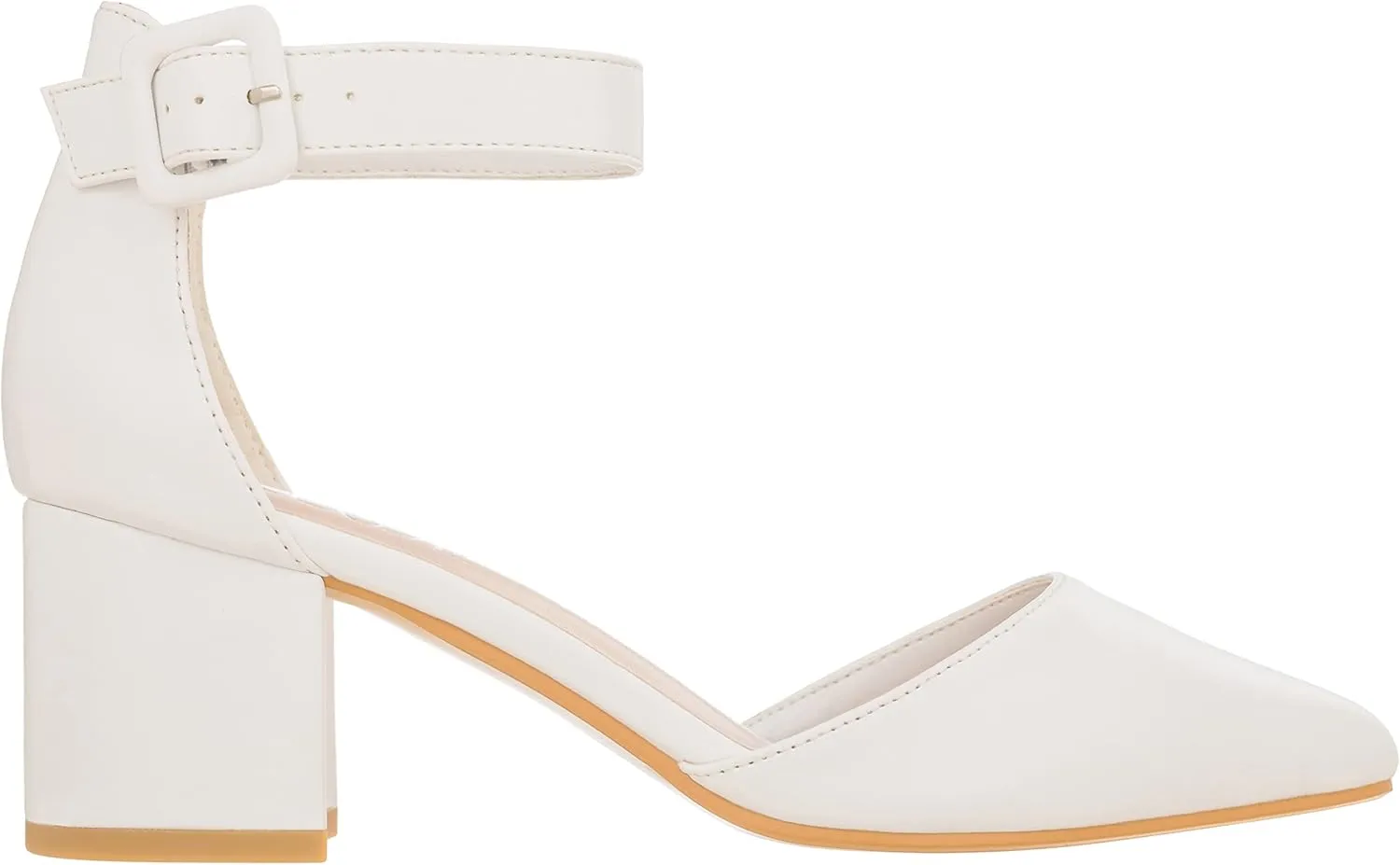 ILLUDE Women’s Heels Pointy Closed Toe Pump Ankle Strap Chunky Low Block Heels