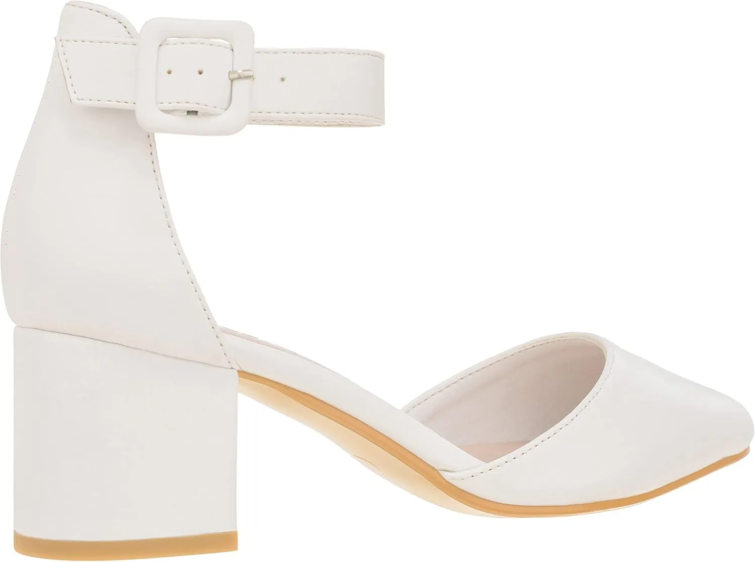 ILLUDE Women’s Heels Pointy Closed Toe Pump Ankle Strap Chunky Low Block Heels